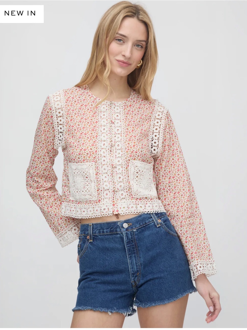 Hill House Home The Tory Top in Ivory Geo Ditsy Cream Multi Size Large
